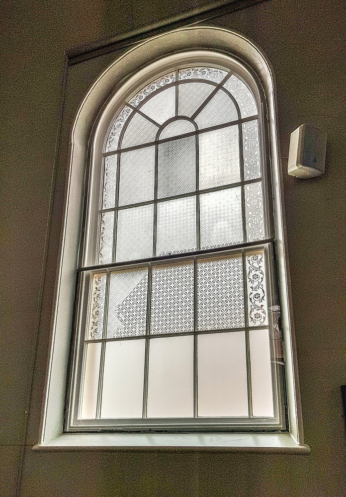 Patterned window in Burgage Hall